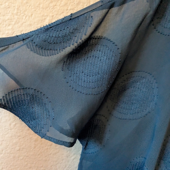 Maggy London Embroidered Teal Midi Dress with V-Neck and Flutter Sleeves Sz. 10P - Picture 6 of 11